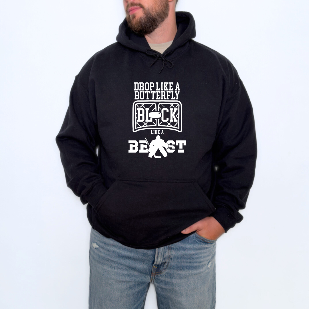Drop Like a Butterfly Block Like a Beast Goalie Boy Crewnecks/Hoodies