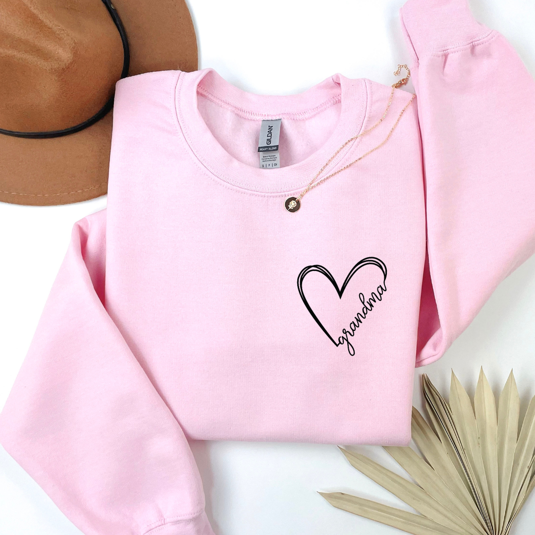 Grandma, Nana, Auntie, Etc. Heart Crewnecks