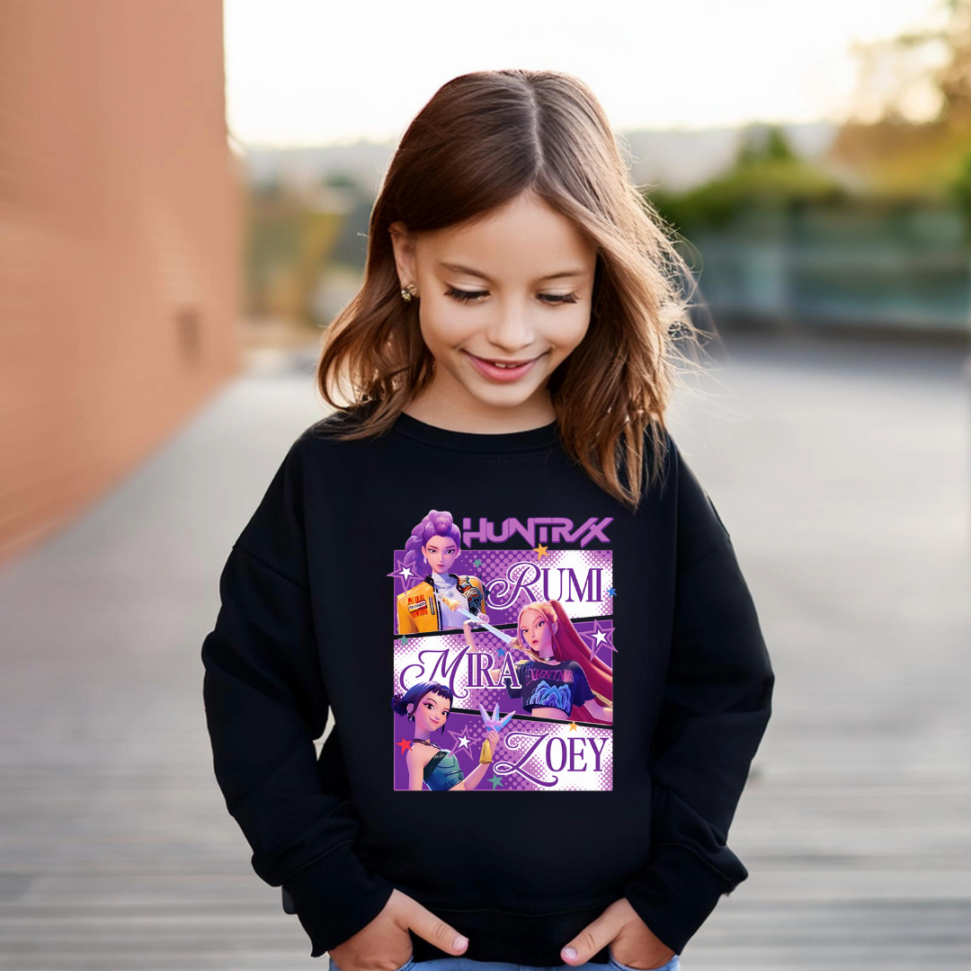 Huntrix Rumi Mira Zoey K-Pop Demon Hunters Kids Tees/Crewnecks/Hoodies