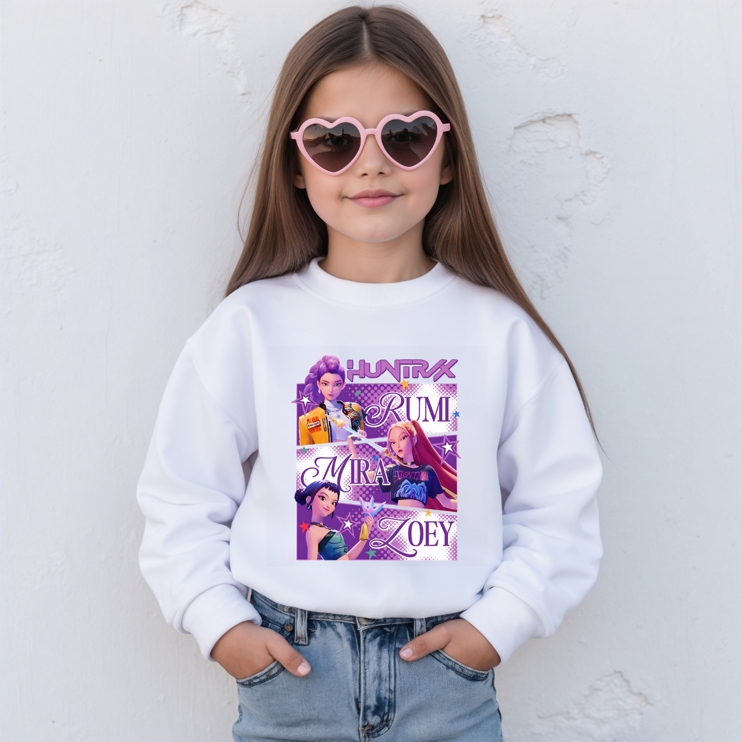 Huntrix Rumi Mira Zoey K-Pop Demon Hunters Kids Tees/Crewnecks/Hoodies