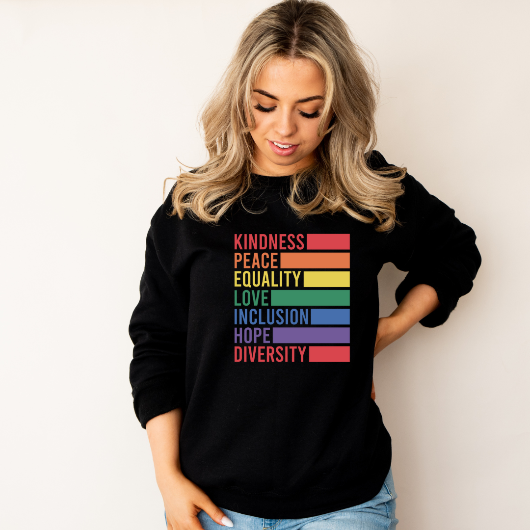 Kindness Peace Equality Love Inclusion Hope Diversity Tees/Crewnecks/Hoodies