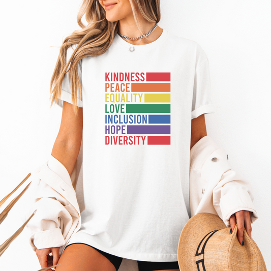 Kindness Peace Equality Love Inclusion Hope Diversity Tees/Crewnecks/Hoodies