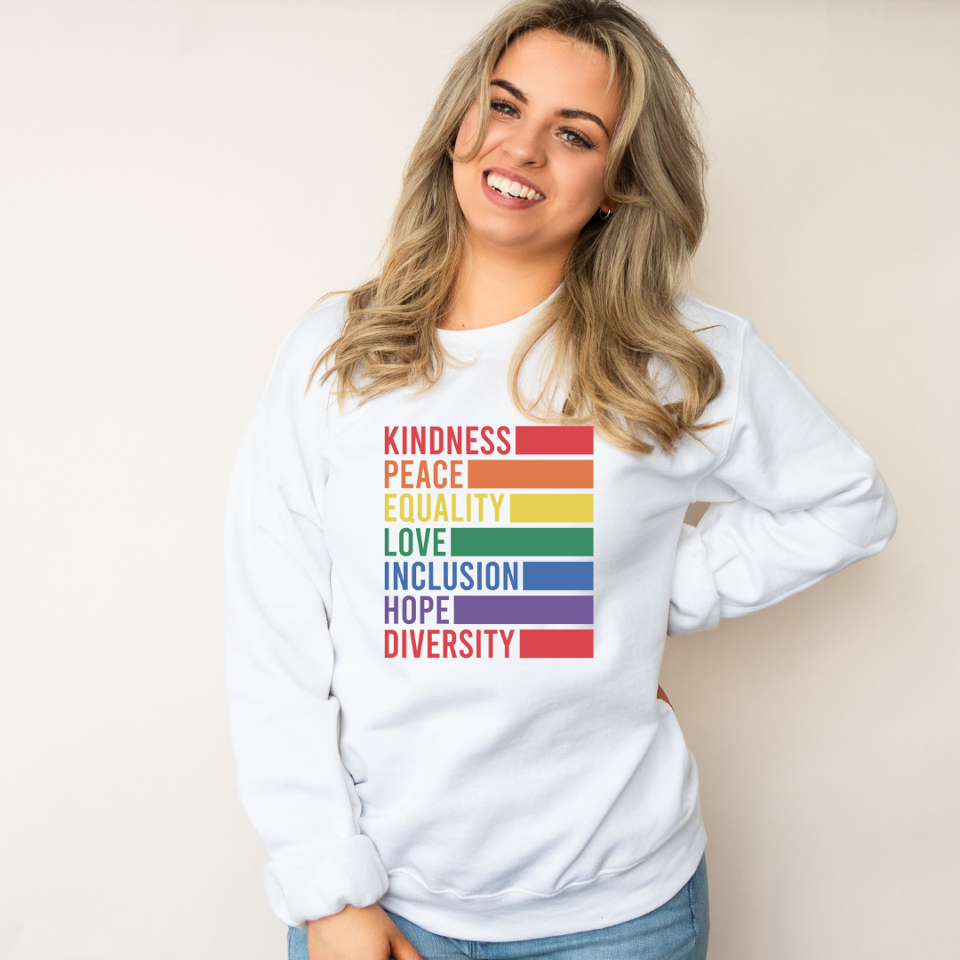 Kindness Peace Equality Love Inclusion Hope Diversity Tees/Crewnecks/Hoodies