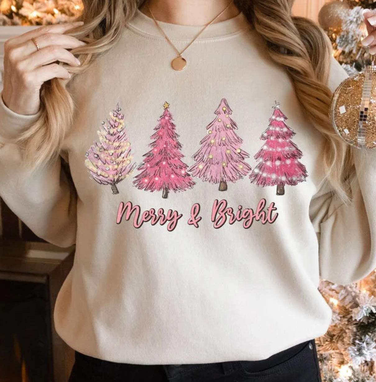 Merry & Bright Pink Trees Crewnecks