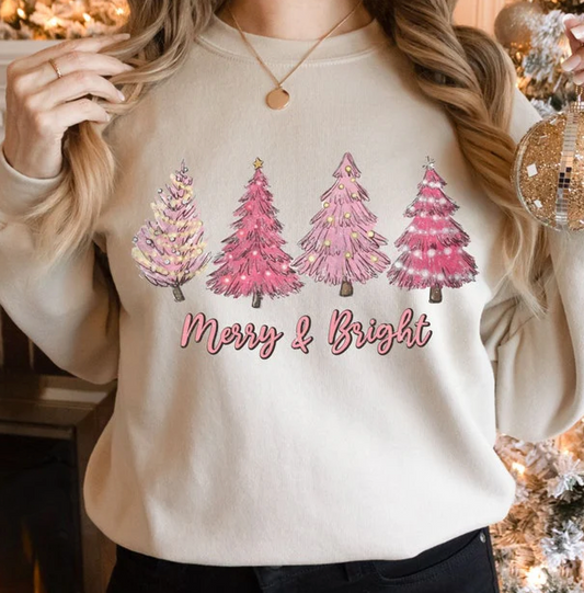 Merry & Bright Pink Trees Crewnecks