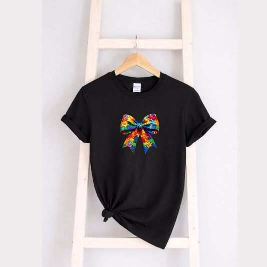 Autism Awareness Ribbon Faux Yarn Embroidery Tees/Crewnecks/Hoodies