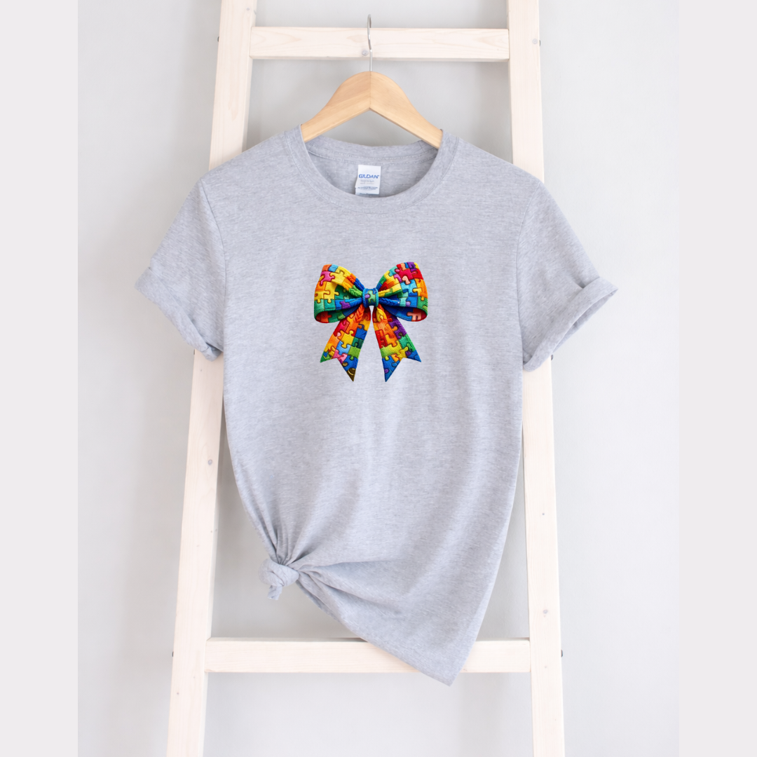 Autism Awareness Ribbon Faux Yarn Embroidery Tees/Crewnecks/Hoodies