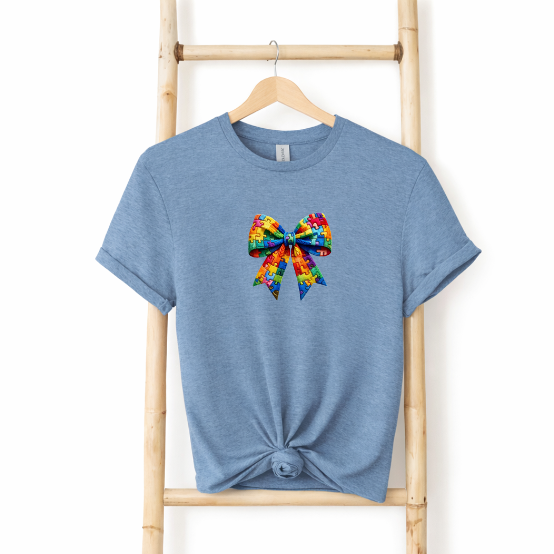 Autism Awareness Ribbon Faux Yarn Embroidery Tees/Crewnecks/Hoodies