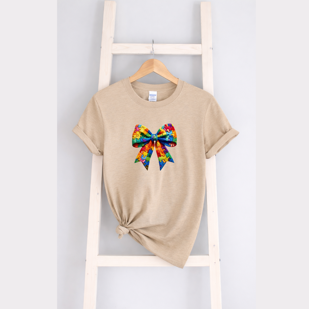 Autism Awareness Ribbon Faux Yarn Embroidery Tees/Crewnecks/Hoodies