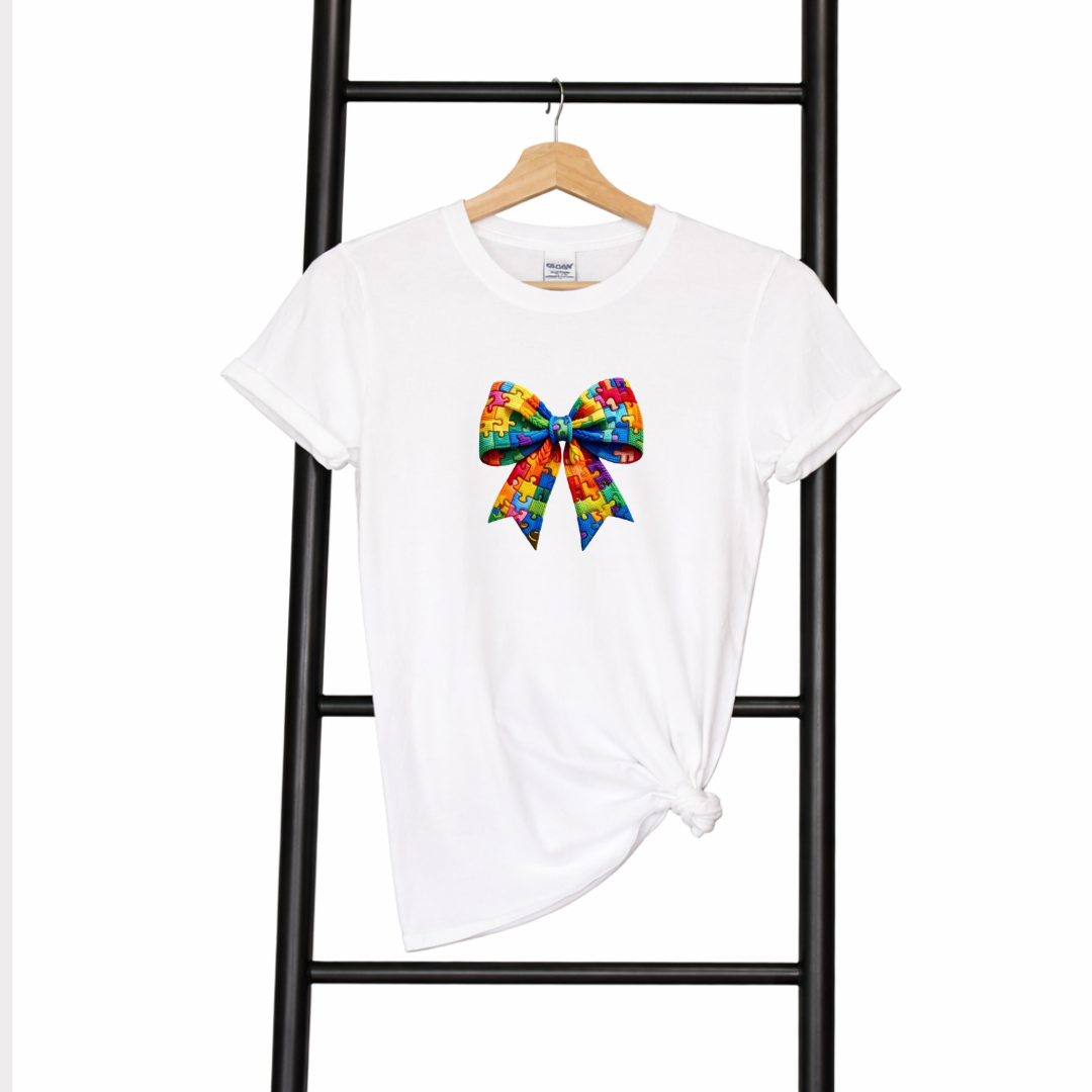 Autism Awareness Ribbon Faux Yarn Embroidery Tees/Crewnecks/Hoodies