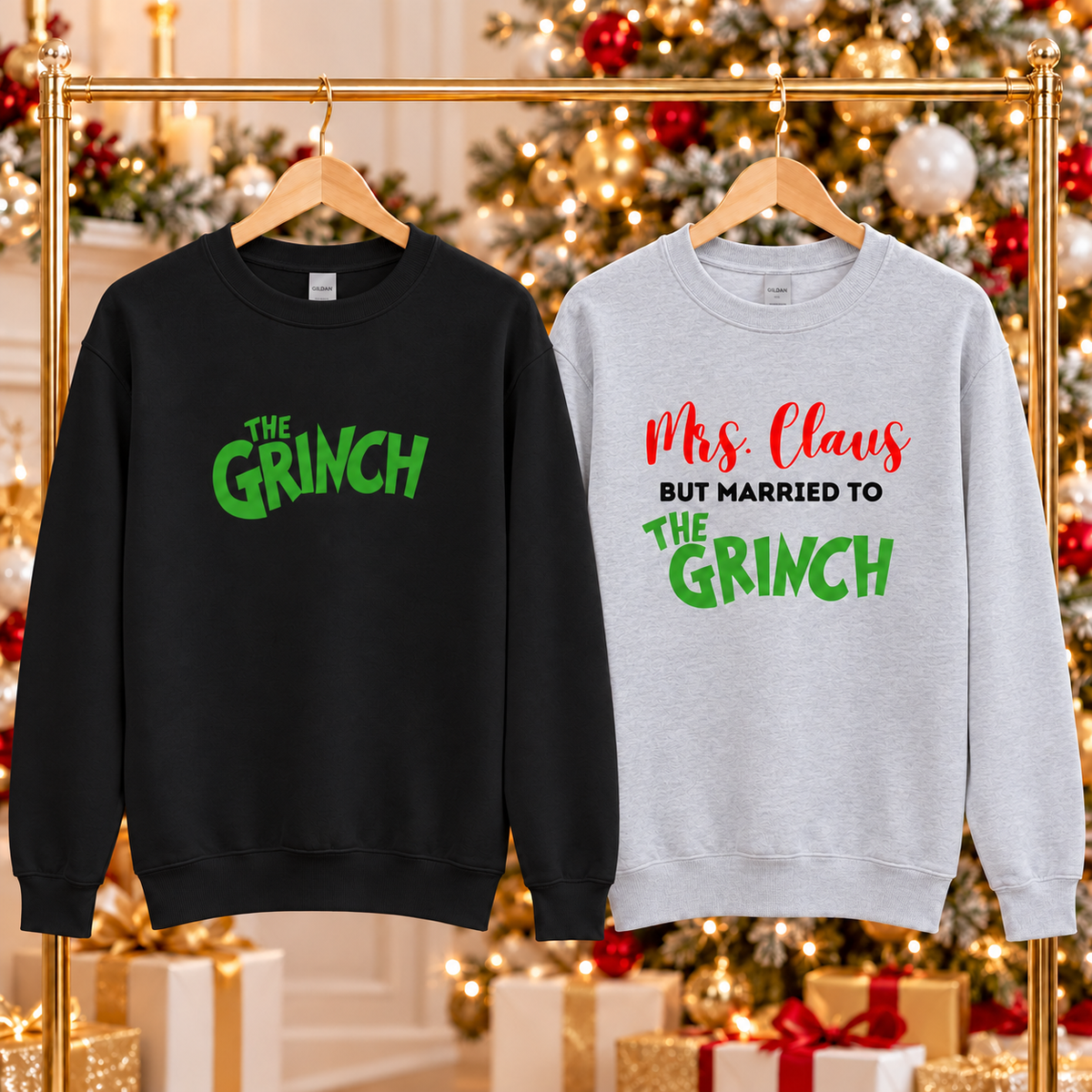 Mrs Claus + The Grinch Couples Crewnecks