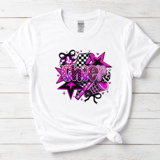 Cheer Pink or Blue Design on White Tees