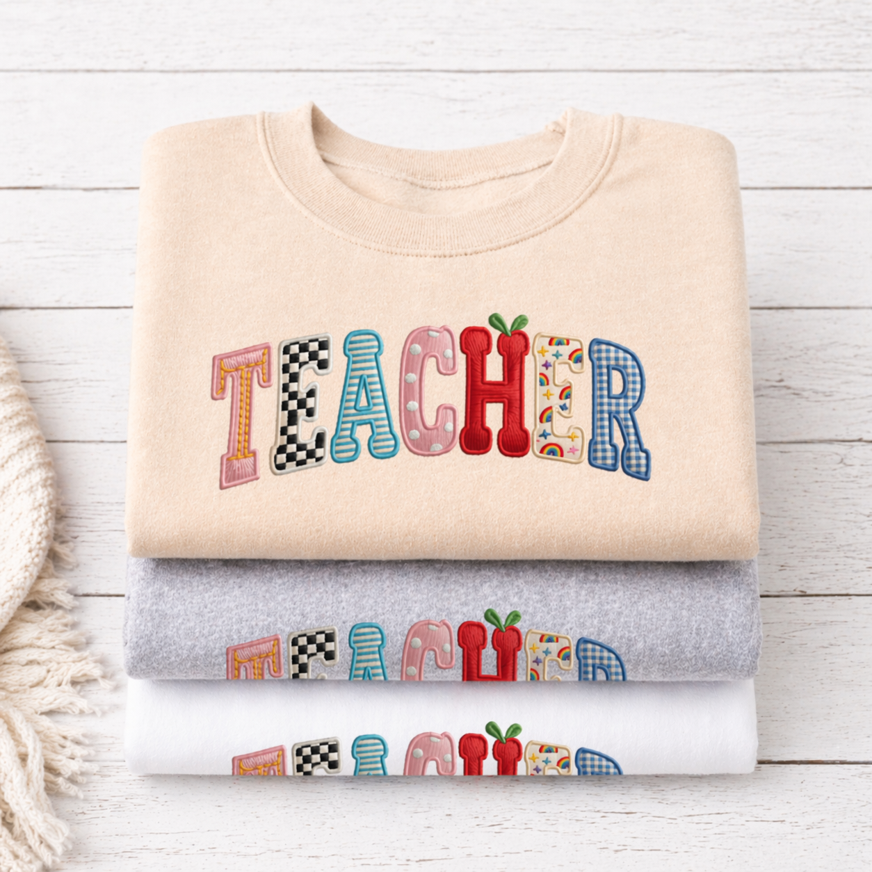 Teacher Faux Embroidery Tees/Crewnecks/Hoodies