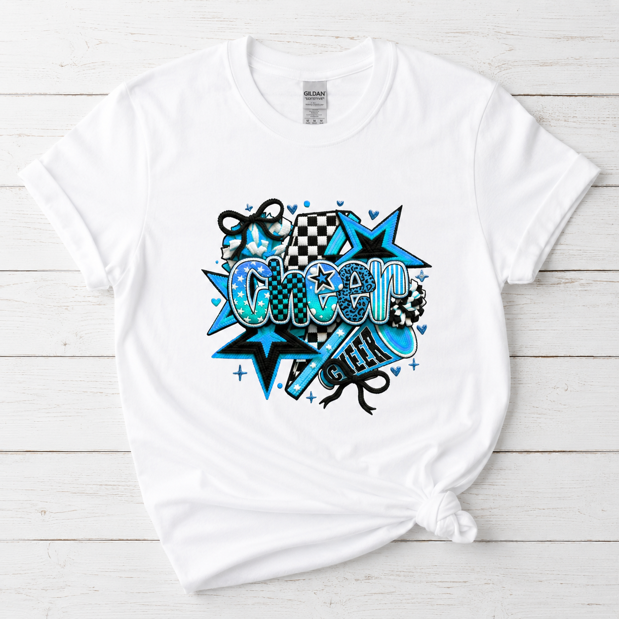 Cheer Pink or Blue Design on White Tees