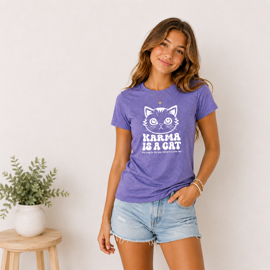 Karma Is a Cat Girls Fitted Tees