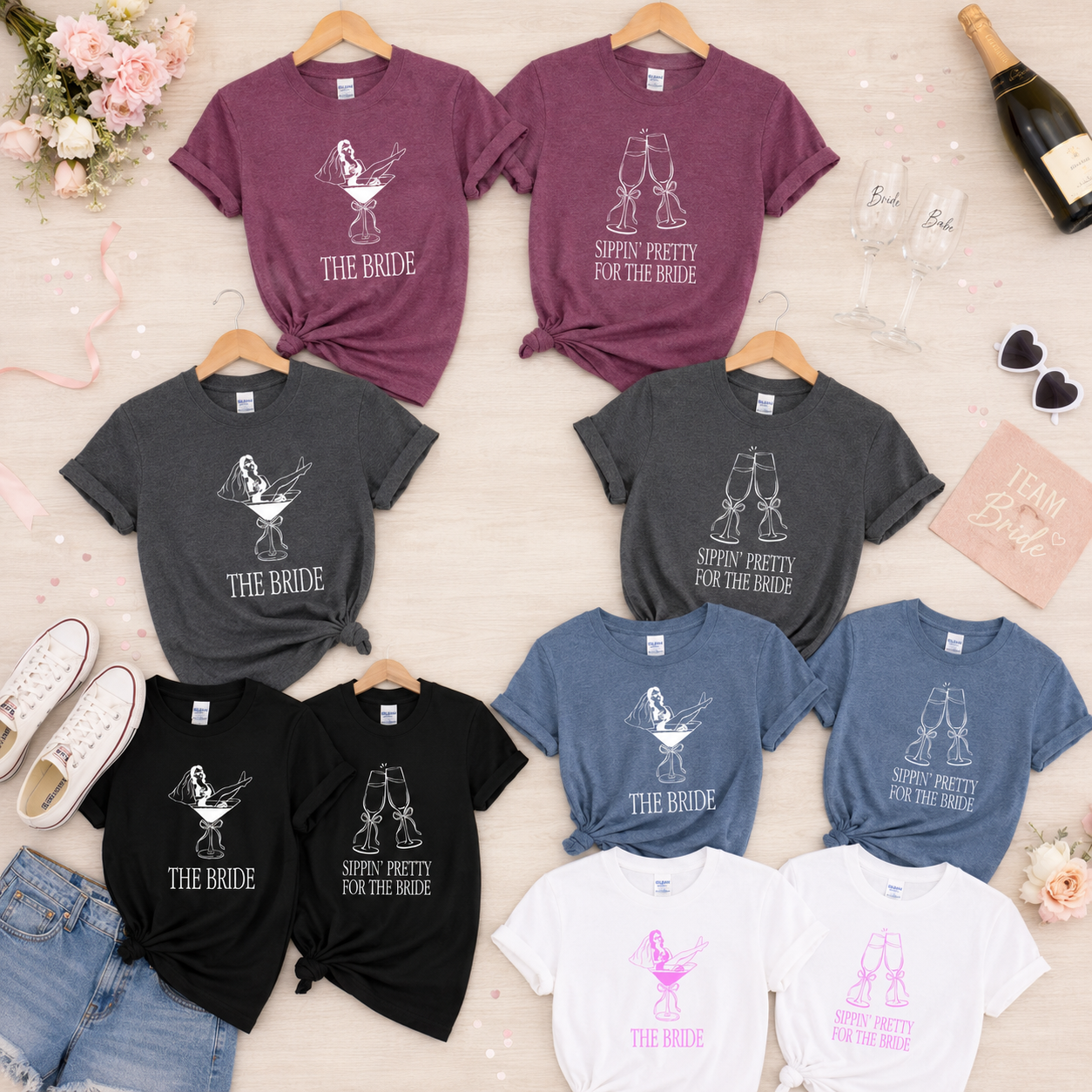 Sippin Pretty For The Bride Tees