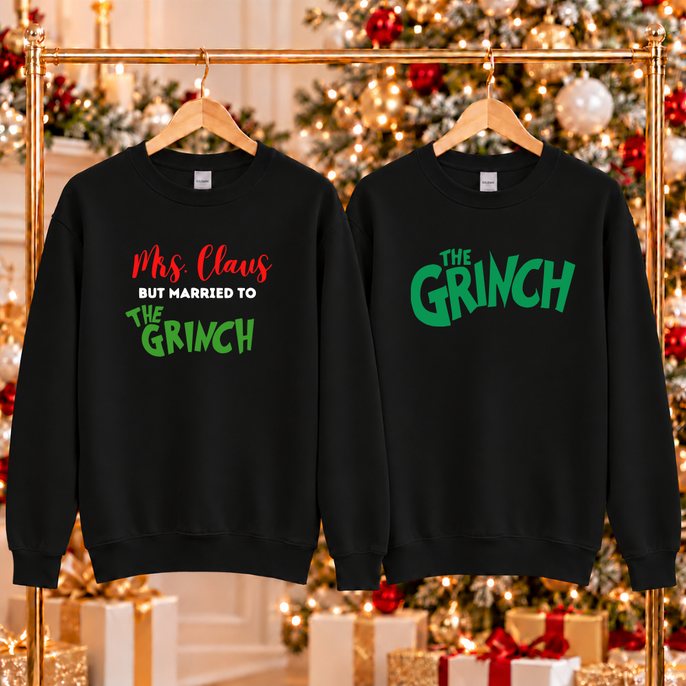 Mrs Claus + The Grinch Couples Crewnecks