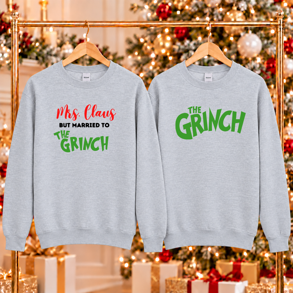 Mrs Claus + The Grinch Couples Crewnecks