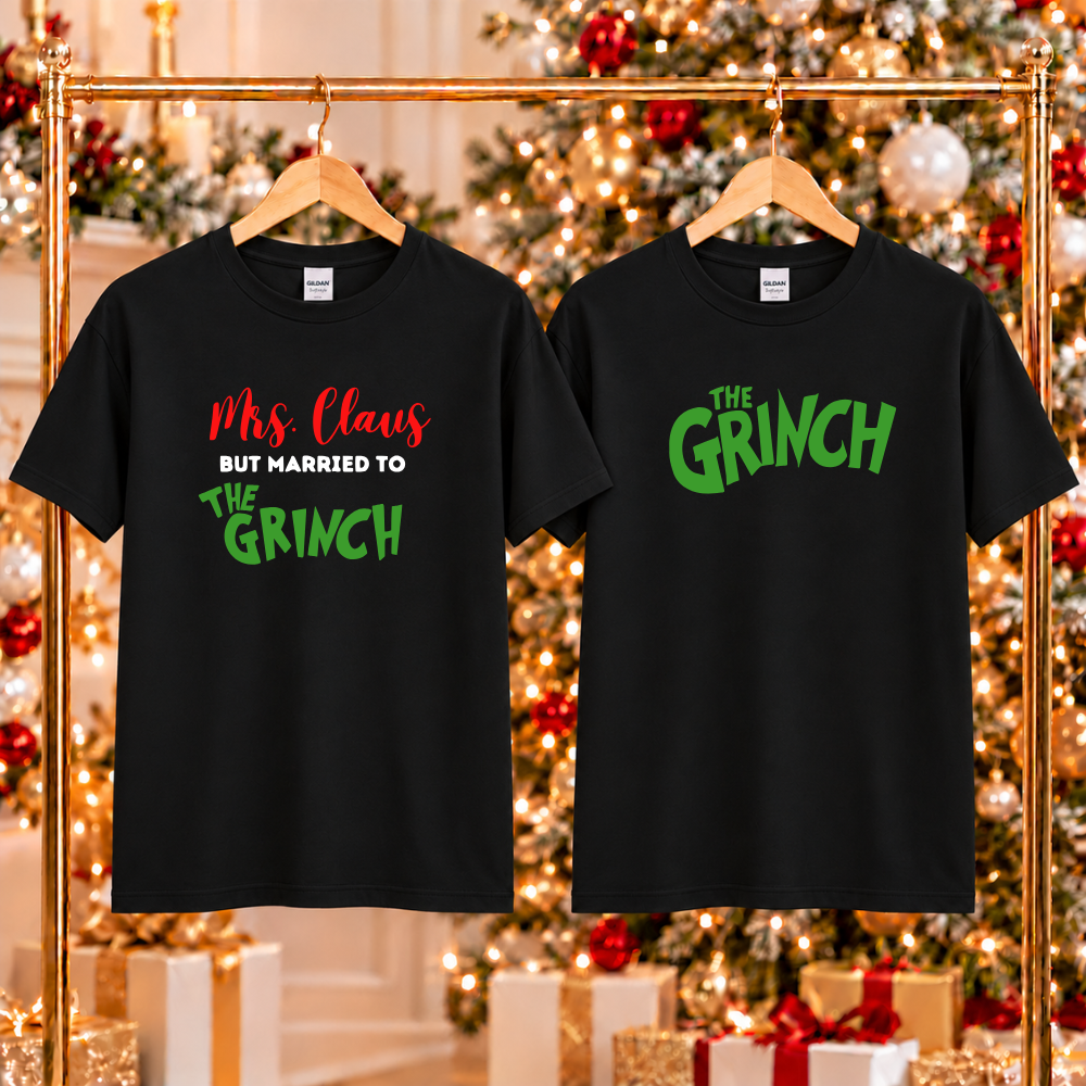 Mrs Claus + The Grinch Couples Tees