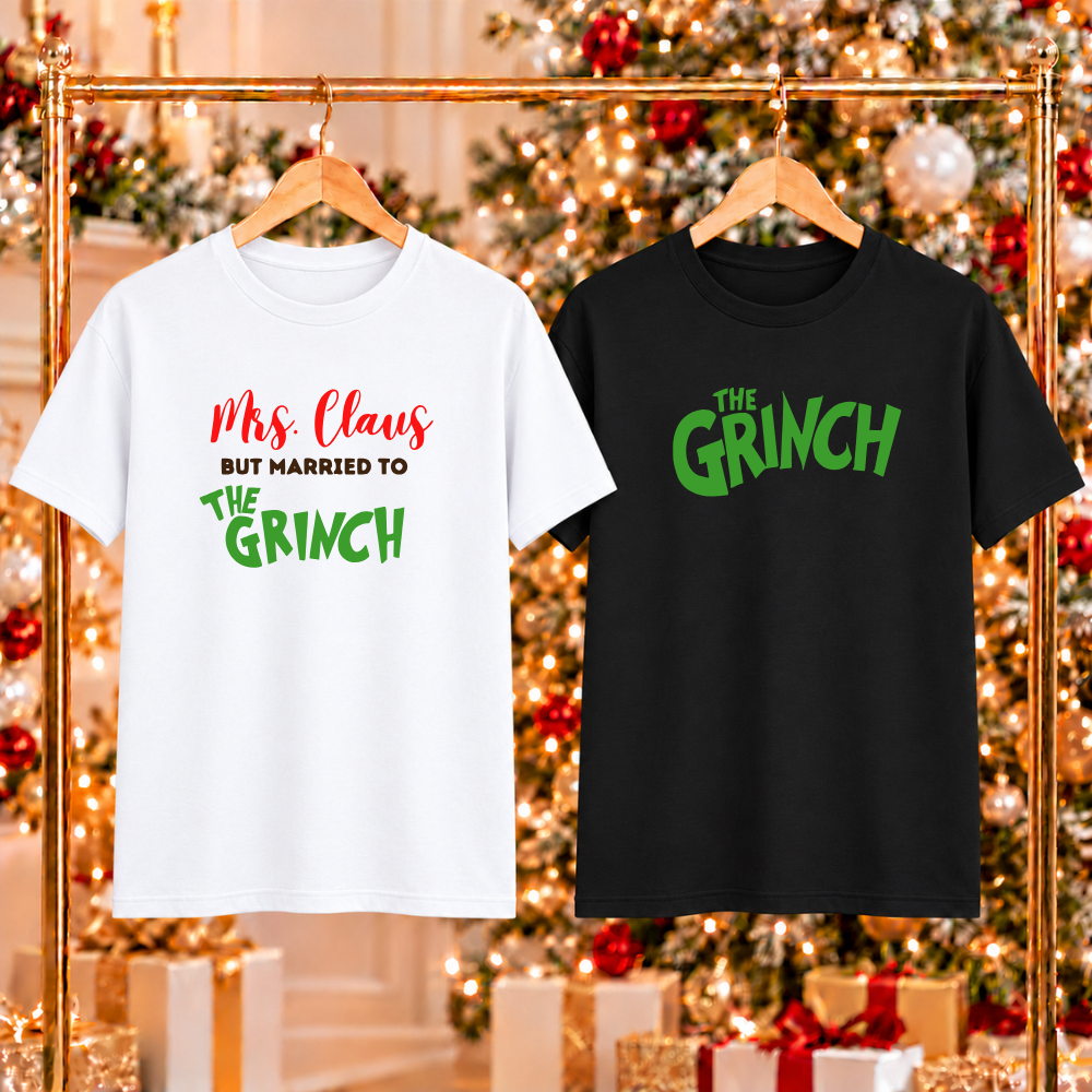 Mrs Claus + The Grinch Couples Tees