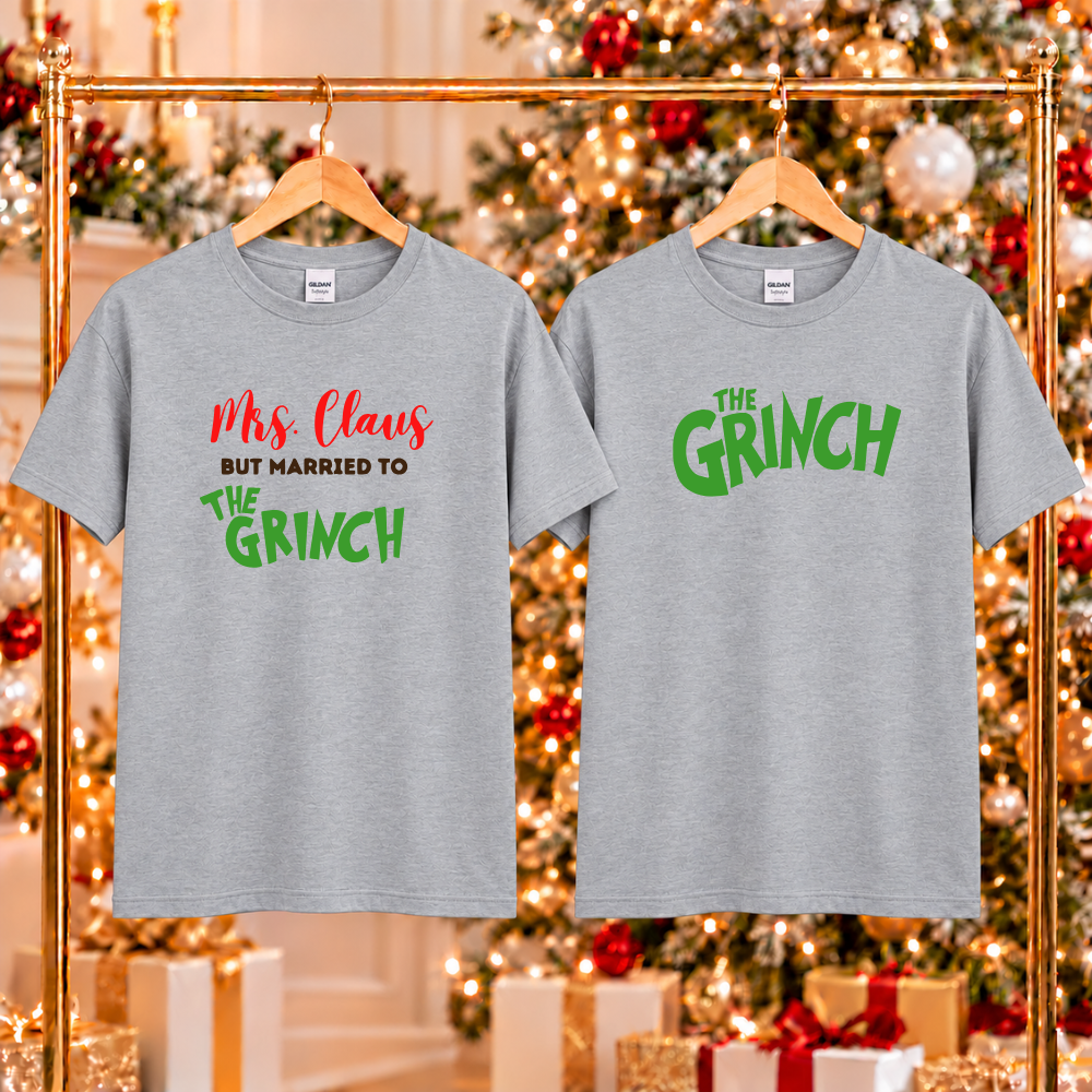 Mrs Claus + The Grinch Couples Tees