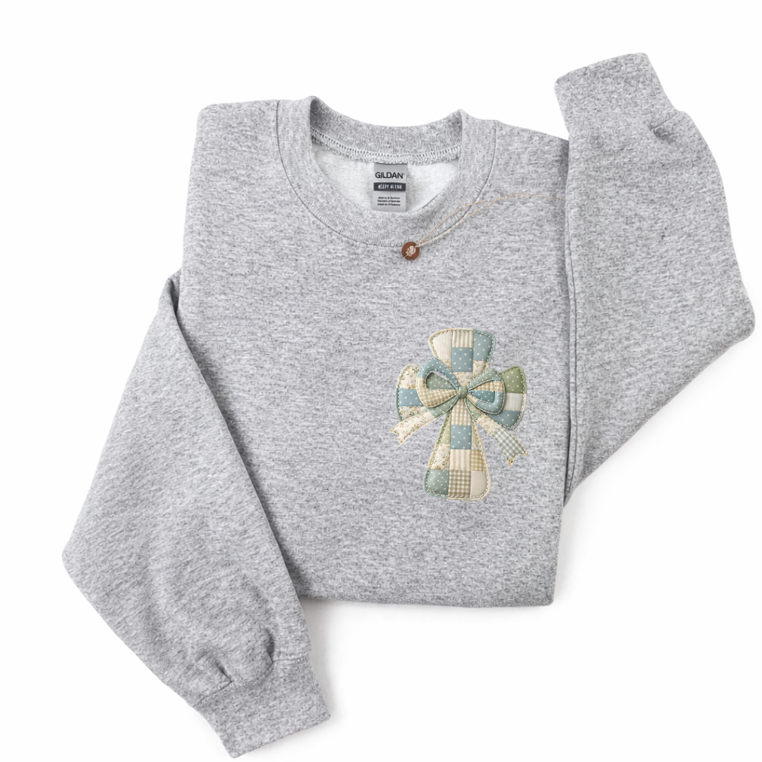Faux Patchwork Cross Tees/Crewnecks