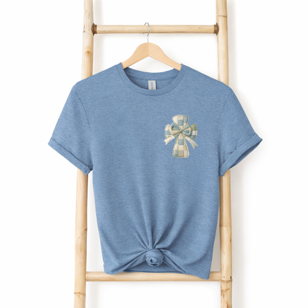 Faux Patchwork Cross Tees/Crewnecks