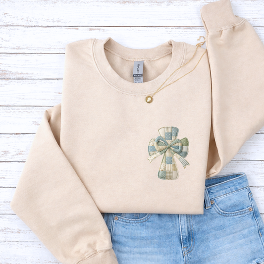 Faux Patchwork Cross Tees/Crewnecks