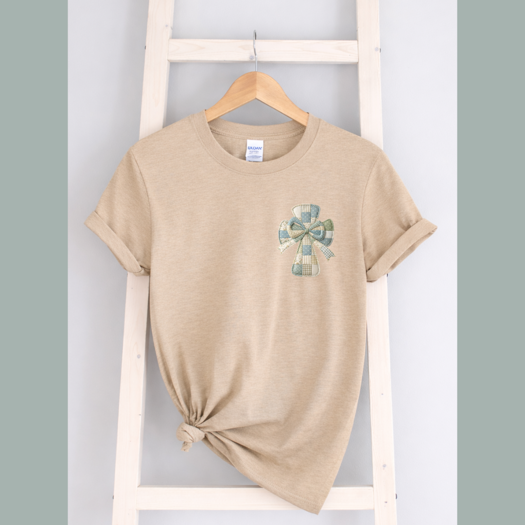 Faux Patchwork Cross Tees/Crewnecks