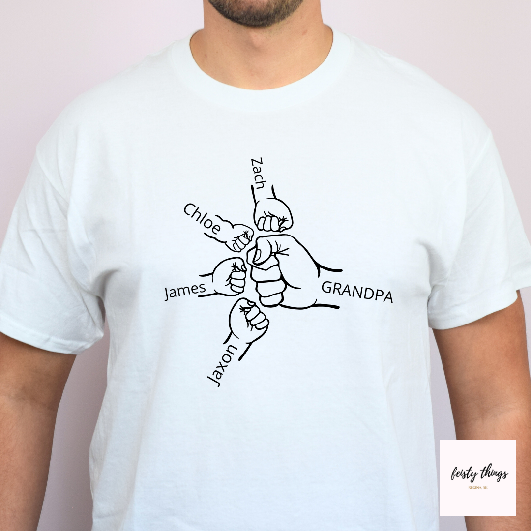 Fist Bump Dad/Grandpa/Papa, Etc. Personalized Tees/Crewnecks/Hoodies