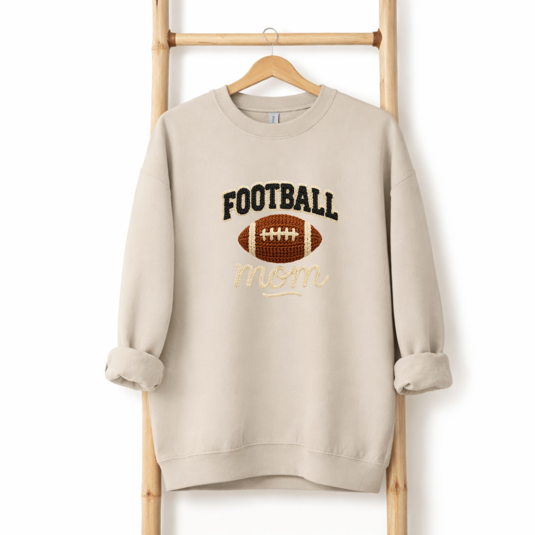 Football Mom Faux Yarn Embroidery Tees/Crewnecks/Hoodies
