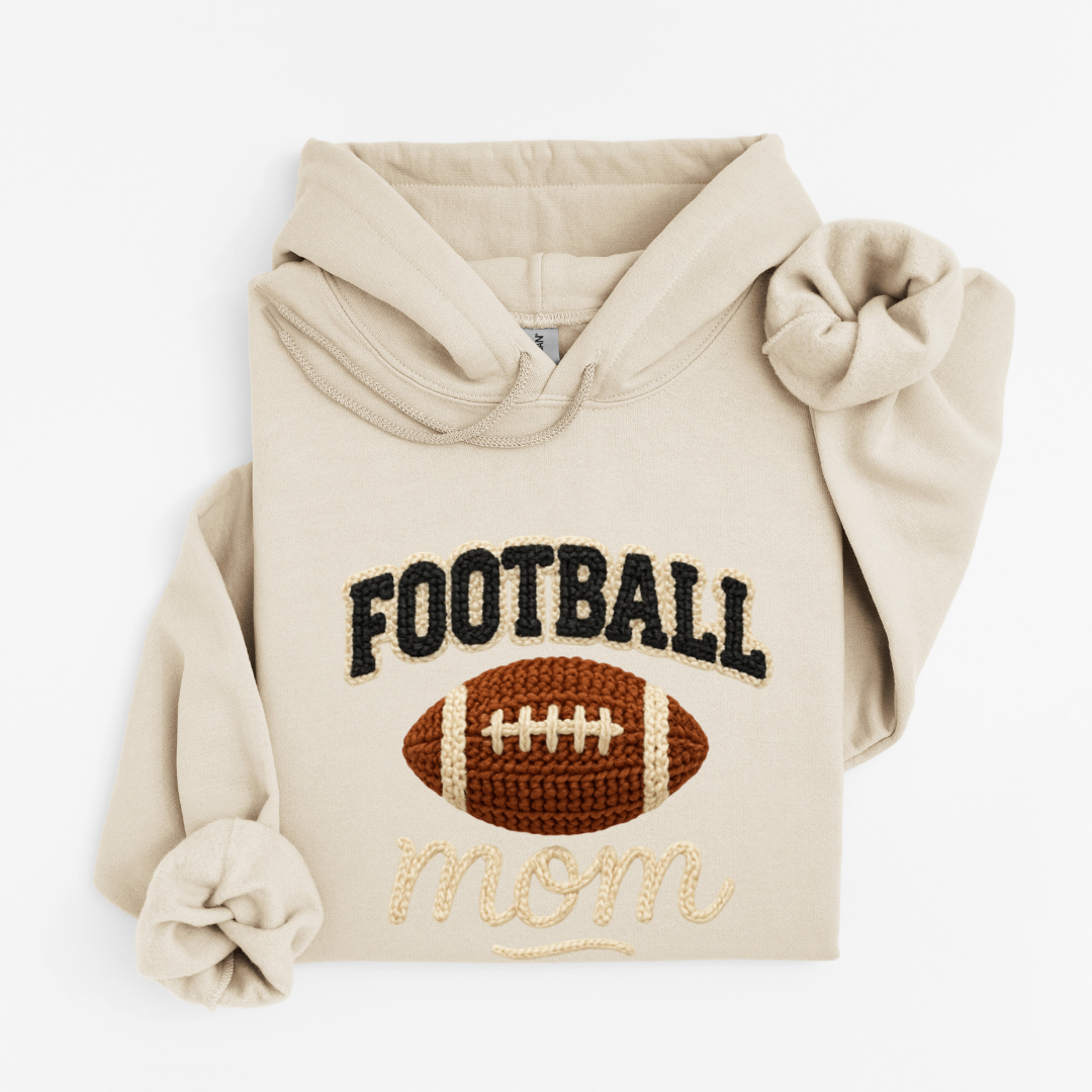 Football Mom Faux Yarn Embroidery Tees/Crewnecks/Hoodies