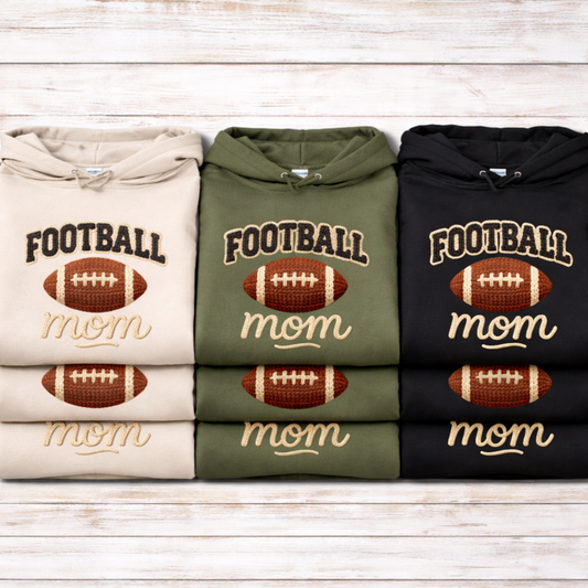 Football Mom Faux Yarn Embroidery Tees/Crewnecks/Hoodies