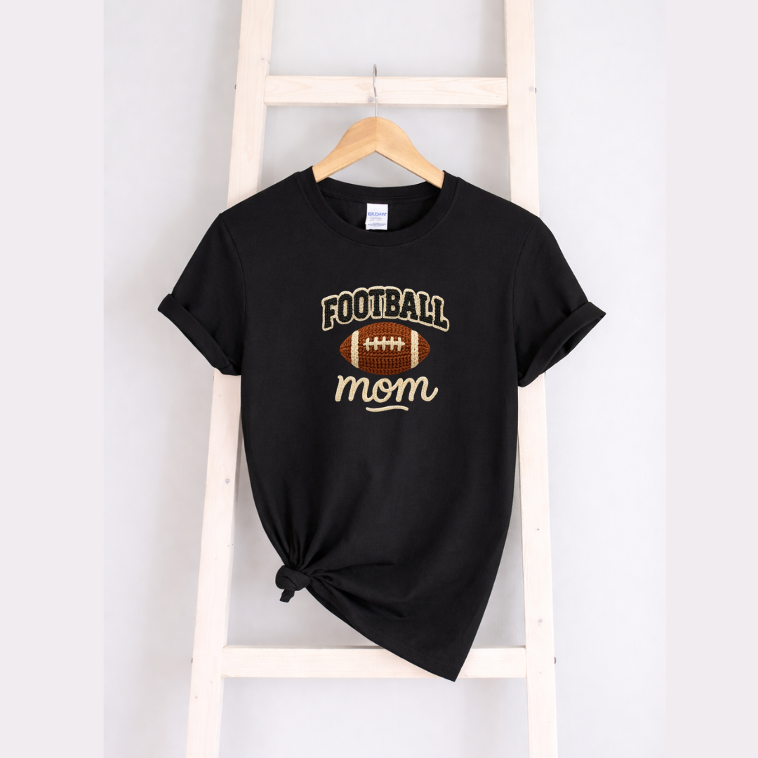 Football Mom Faux Yarn Embroidery Tees/Crewnecks/Hoodies