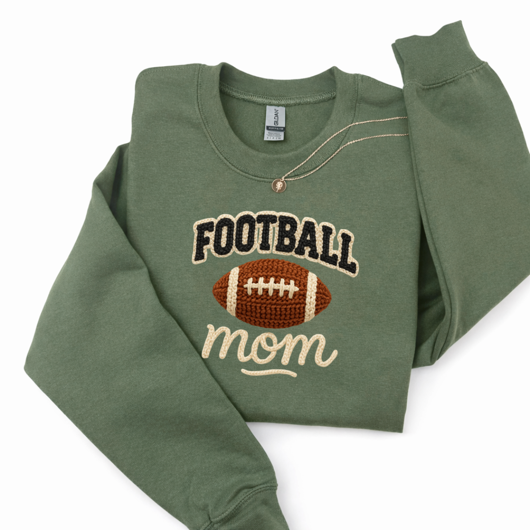 Football Mom Faux Yarn Embroidery Tees/Crewnecks/Hoodies