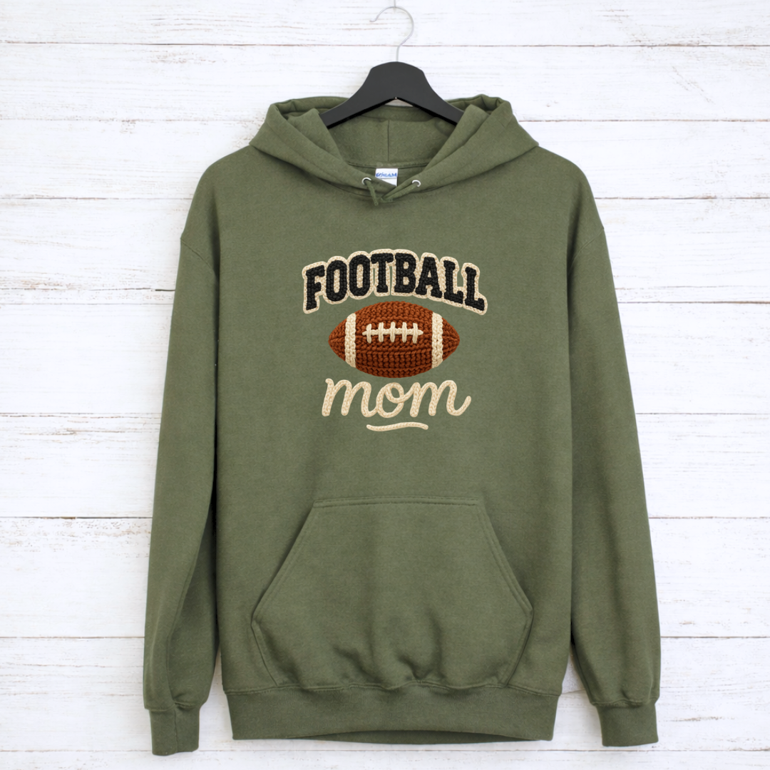 Football Mom Faux Yarn Embroidery Tees/Crewnecks/Hoodies