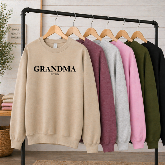 Grandma/Nana/Baba/Grammy EST 2026 Tees/Crewnecks/Hoodies