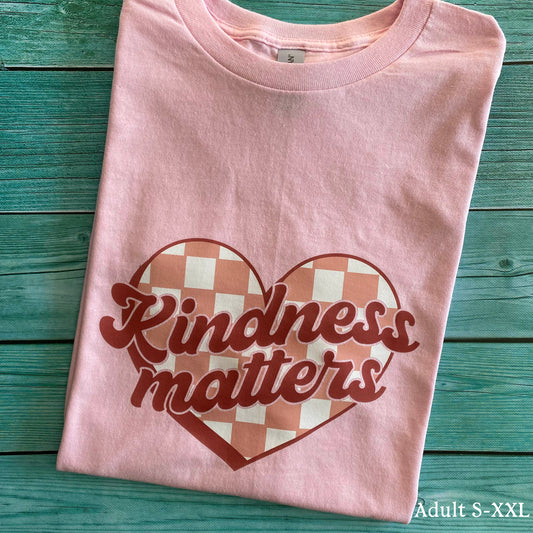 Kindness Matters Adult Checkered Heart Tees