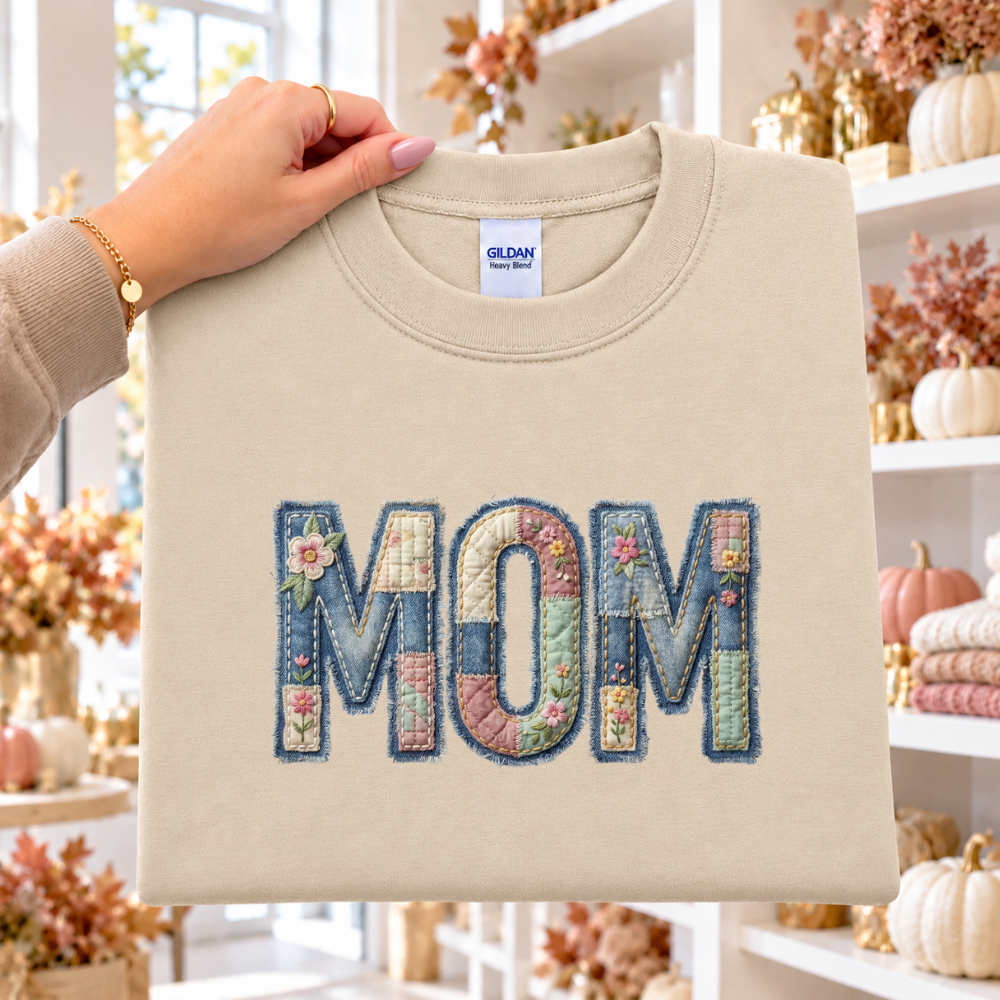 MOM Faux Denim Patchwork