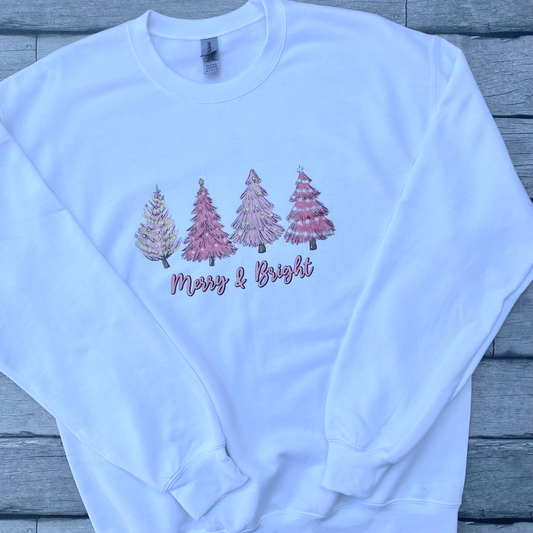 Merry & Bright Pink Trees Crewnecks