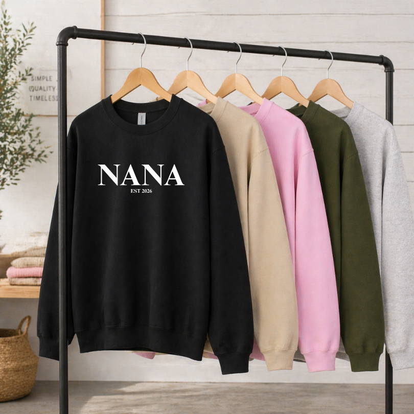 Grandma/Nana/Baba/Grammy EST 2026 Tees/Crewnecks/Hoodies