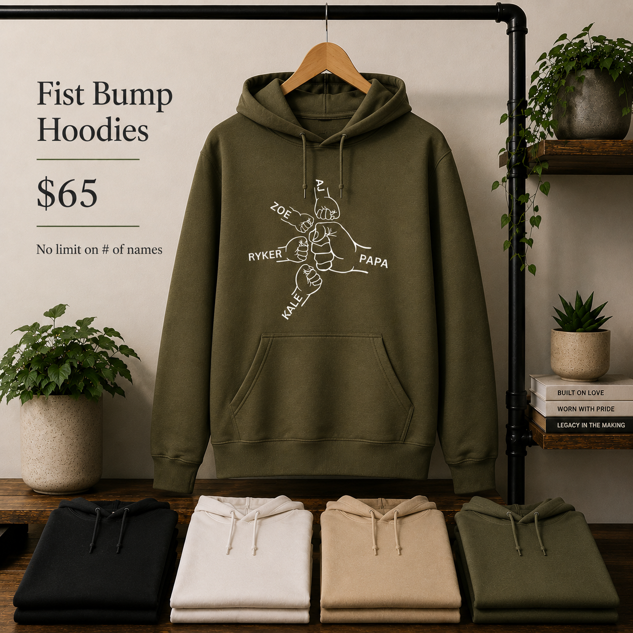 Fist Bump Dad/Grandpa/Papa, Etc. Personalized Tees/Crewnecks/Hoodies