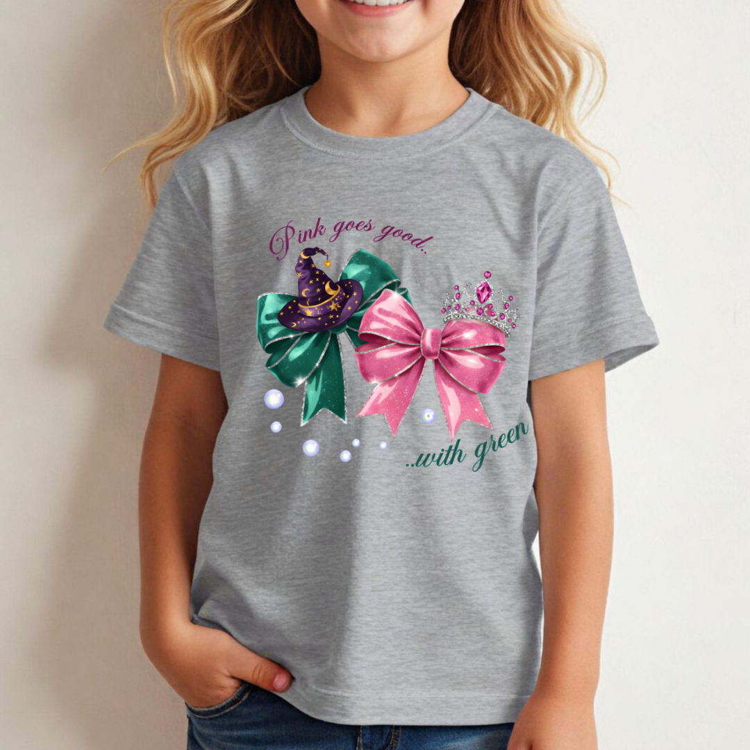 WICKED For Good Pink Goes Good With Green Kids Tees/Crewnecks