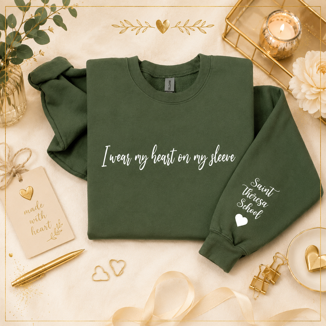 I Wear My Heart on My Sleeve Personalized Crewnecks for Teachers