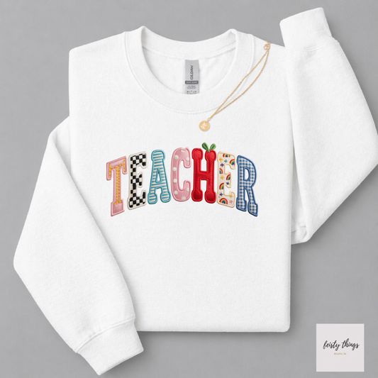 Teacher Faux Embroidery Tees/Crewnecks/Hoodies