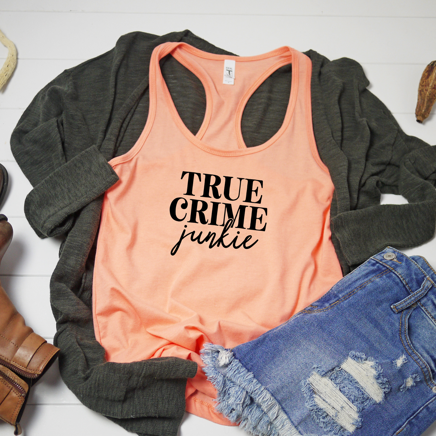 True Crime Junkie Racerback Tanks