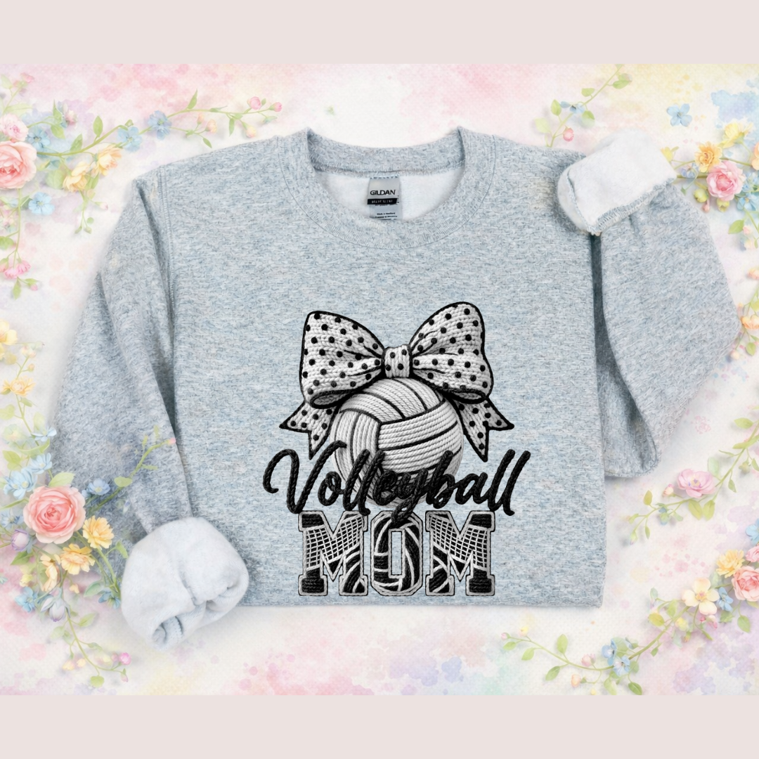 Volleyball Mom Faux Yarn Embroidery Tees/Crewnecks/Hoodies