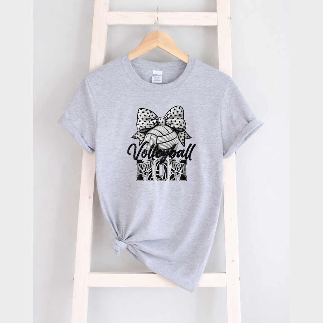 Volleyball Mom Faux Yarn Embroidery Tees/Crewnecks/Hoodies