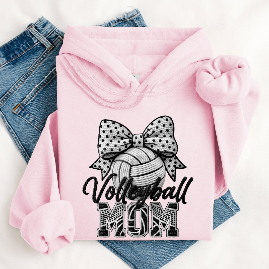 Volleyball Mom Faux Yarn Embroidery Tees/Crewnecks/Hoodies