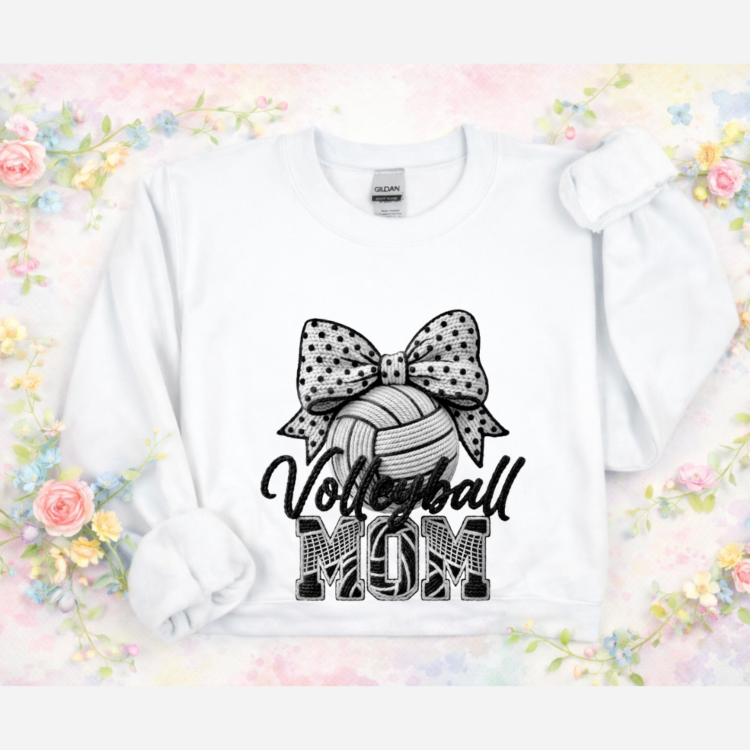 Volleyball Mom Faux Yarn Embroidery Tees/Crewnecks/Hoodies